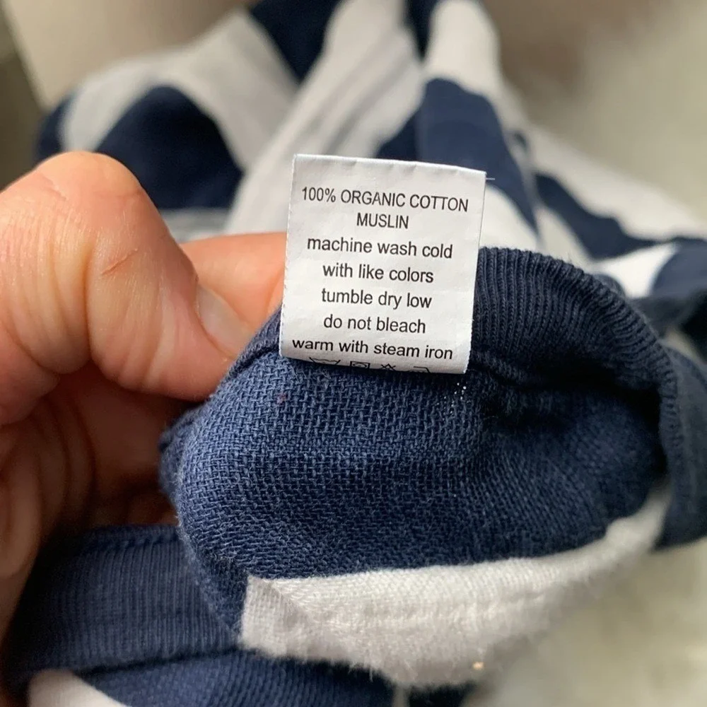 Monica and Andy Organic Cotton‎ Muslin Baby Blanket Navy White Striped Nautical